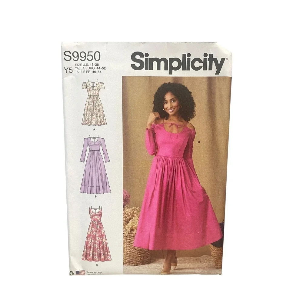 Simplicity S9950 Dress Pattern Women's Plus Size 18-26 Modern UNCUT